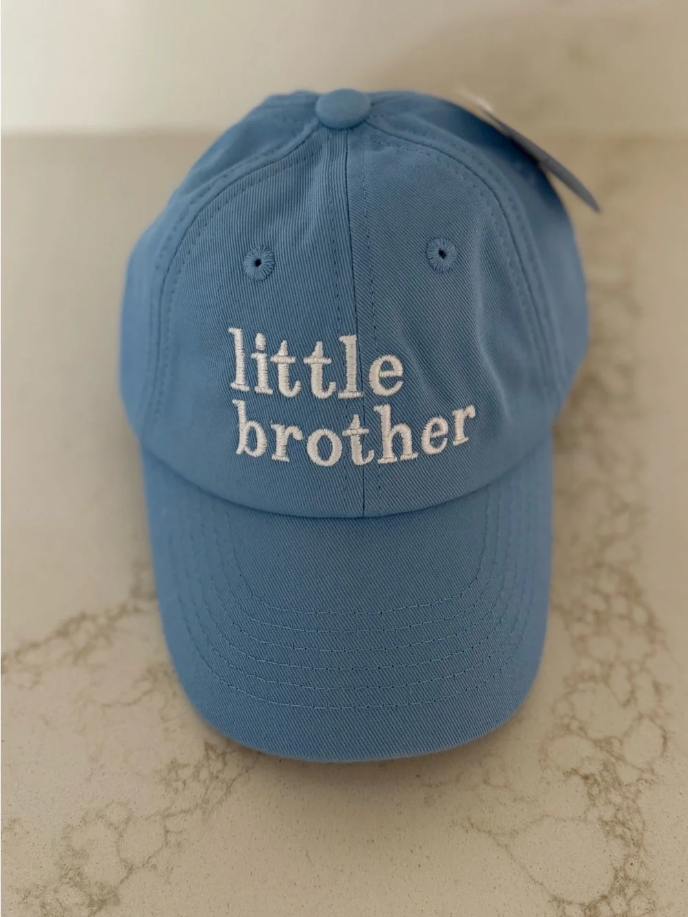 Embroidered 'Little Brother' Kids Hat in Sky Blue